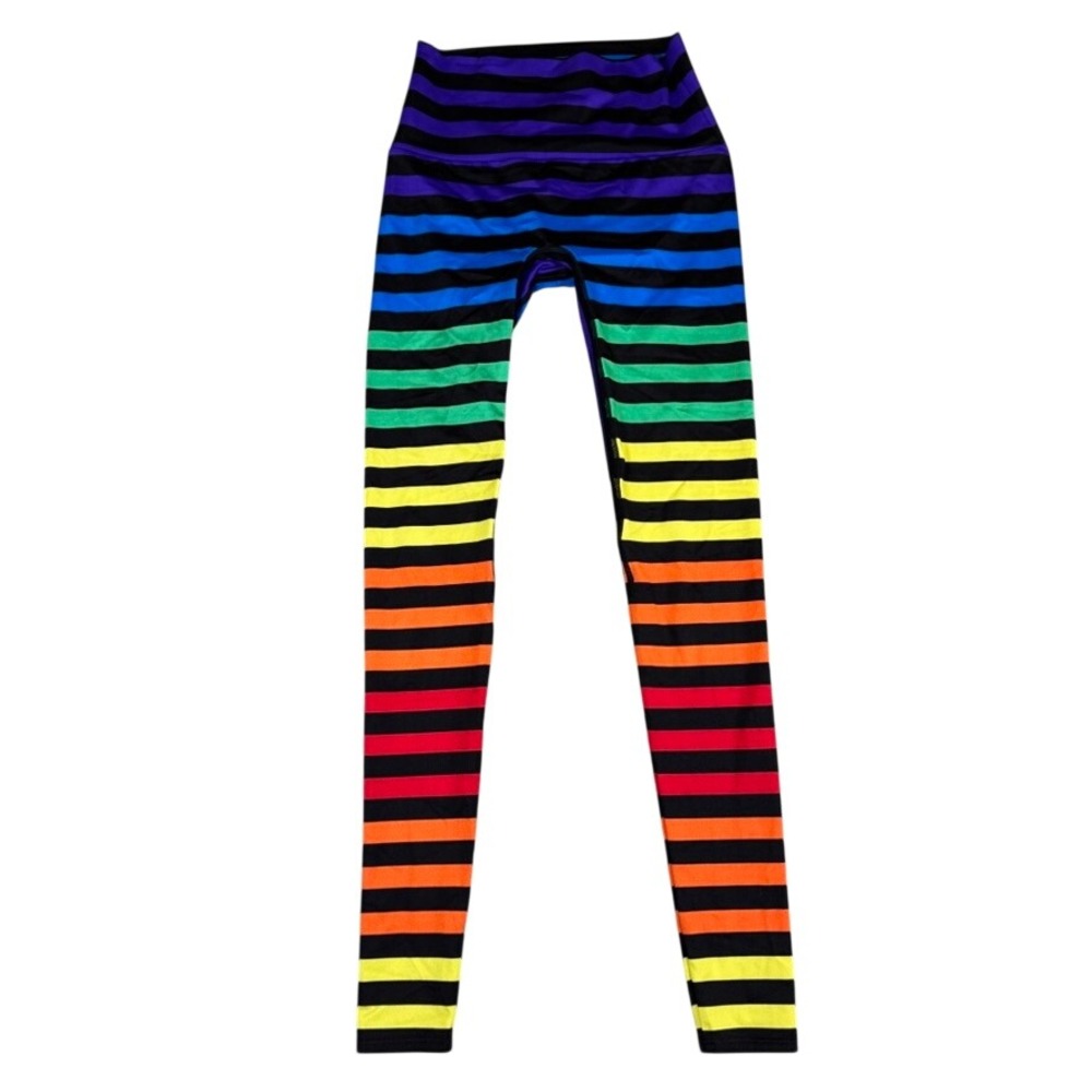 K-DEER Jody Stripe Leggings Womens Medium Rainbow Multi Color High Waist Yoga